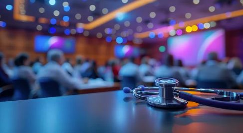 Medizinischer Kongress mit Publikum und Bühnenprojektion